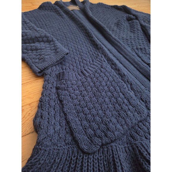 Anthropologie Guinevere Womens XS Blue Cable Knit Ruffle Hem Cardigan Sweater - Picture 2 of 7